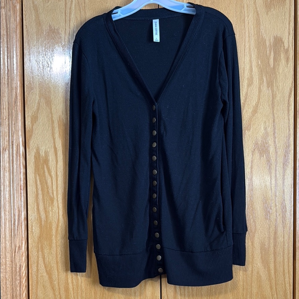 Black Cardigan Sweater with V-Neck and Long Sleeves